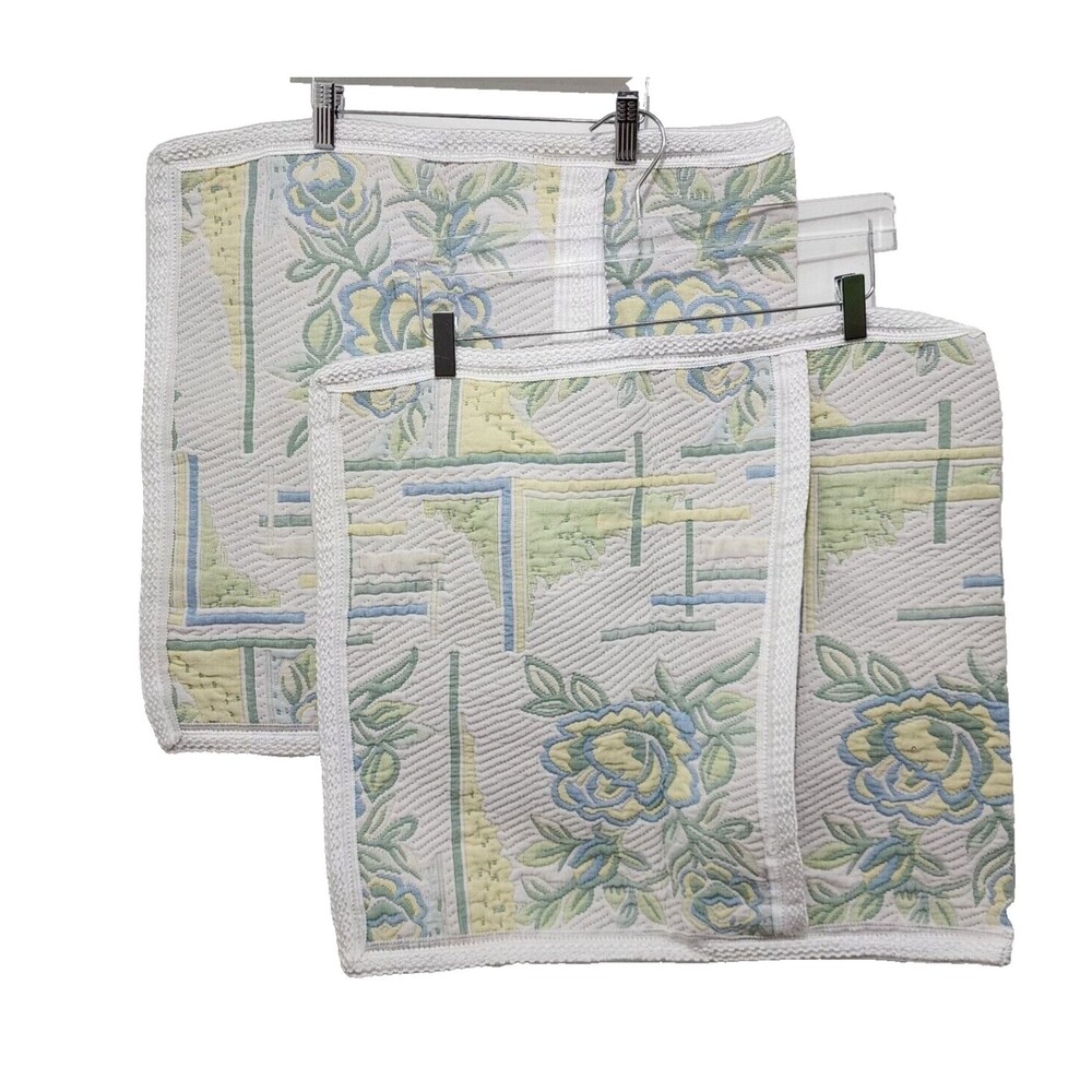 Quilted Throw Pillow Case Sham Covers Embroidered Floral White Countryside 20x18